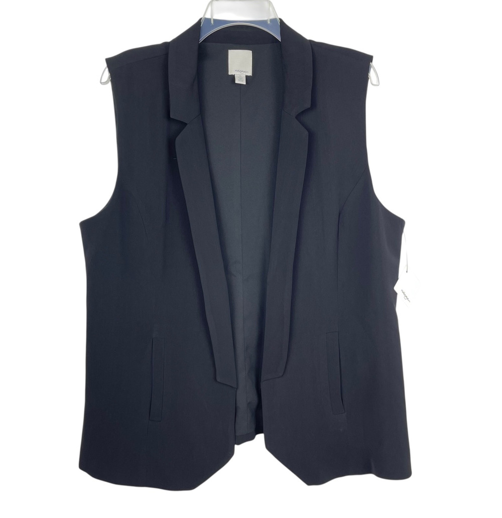 Halogen Women’s XL Black Open Front Blazer Vest Sleeveless Career NWT Office